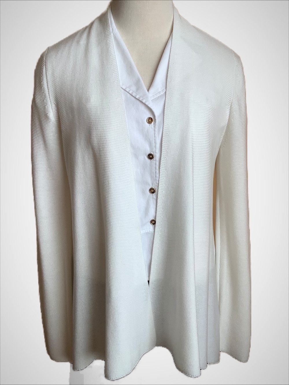 EILEEN FISHER Ivory Cream Tencel Knit Open Front Drape Cardigan S